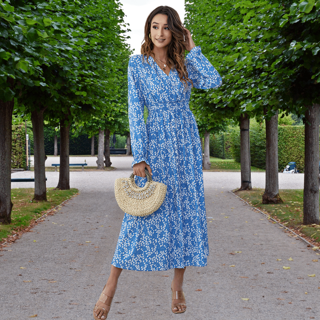 Vestito Blu con Fiori Bianchi | Paradiso Bohemien