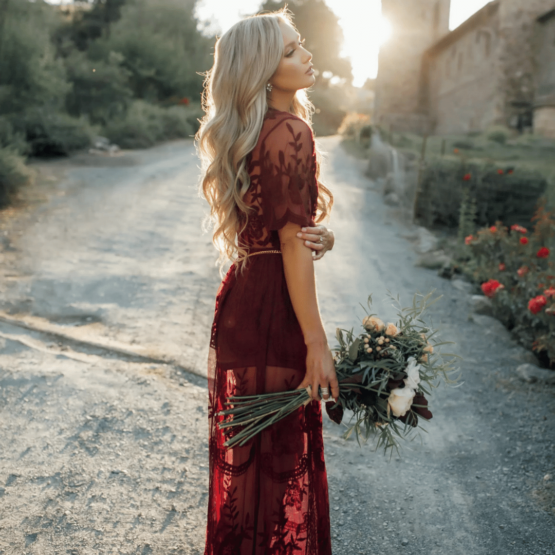 Vestito Borgogna Pizzo per Damigella Hippie Chic