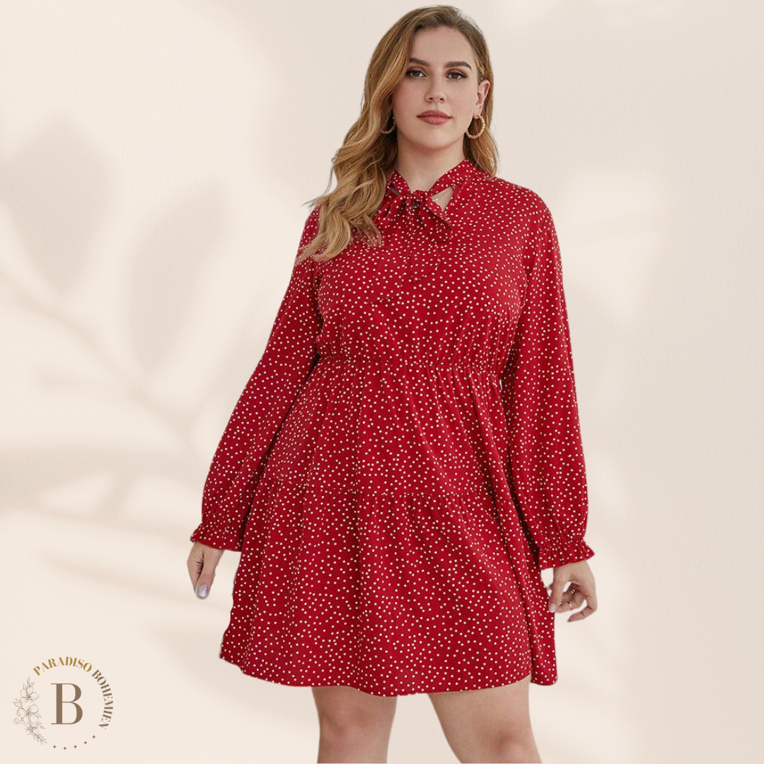 Vestito a pois a maniche lunghe per taglie comode | Paradiso Bohemien