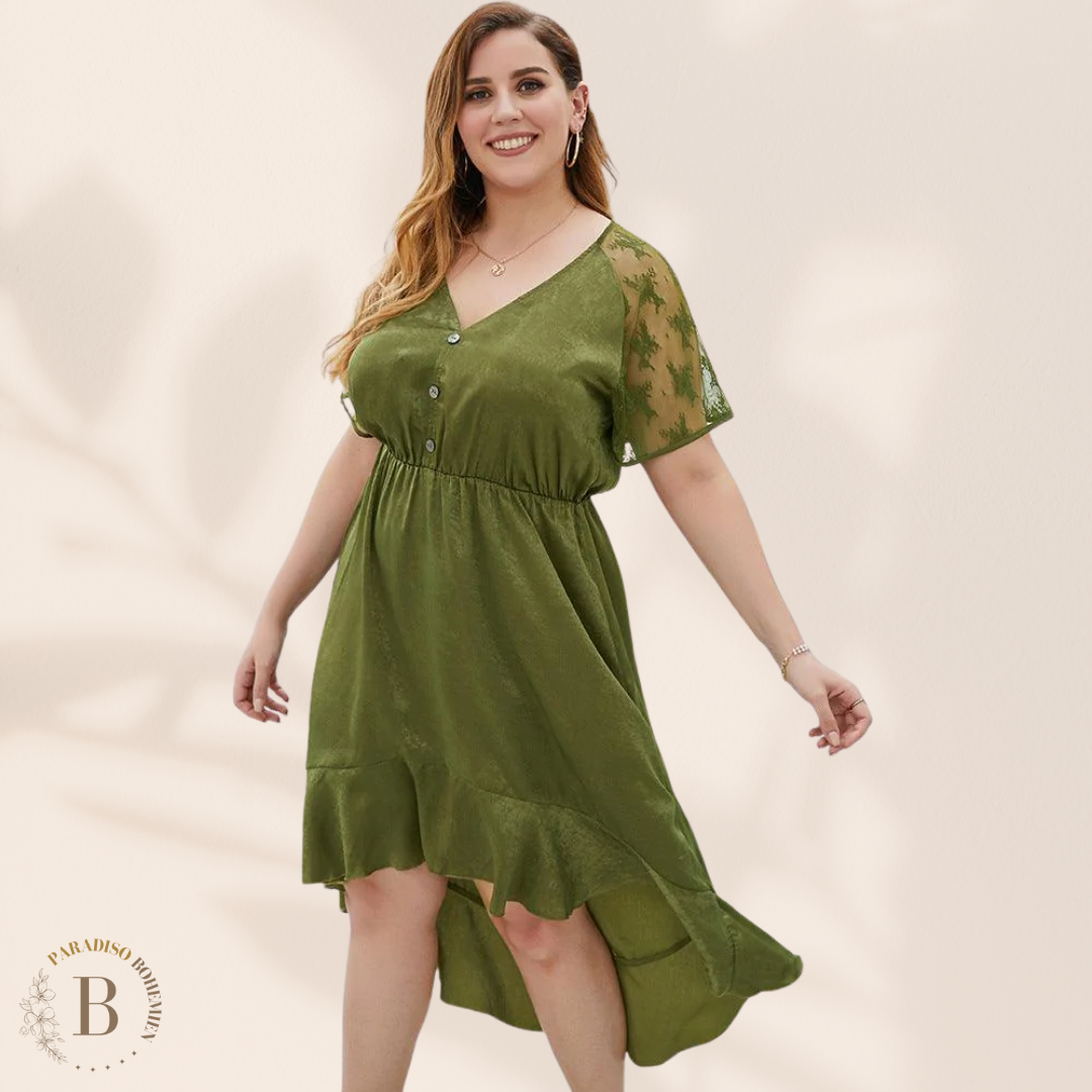 Vestito boho Corto verde Taglie Forti | Paradiso Bohemien