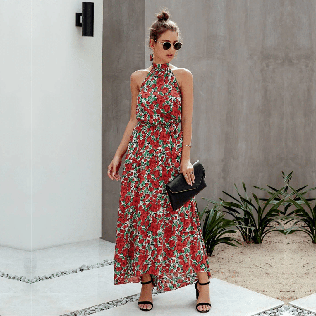 Vestito Rosso Floreale stile Bohémien
