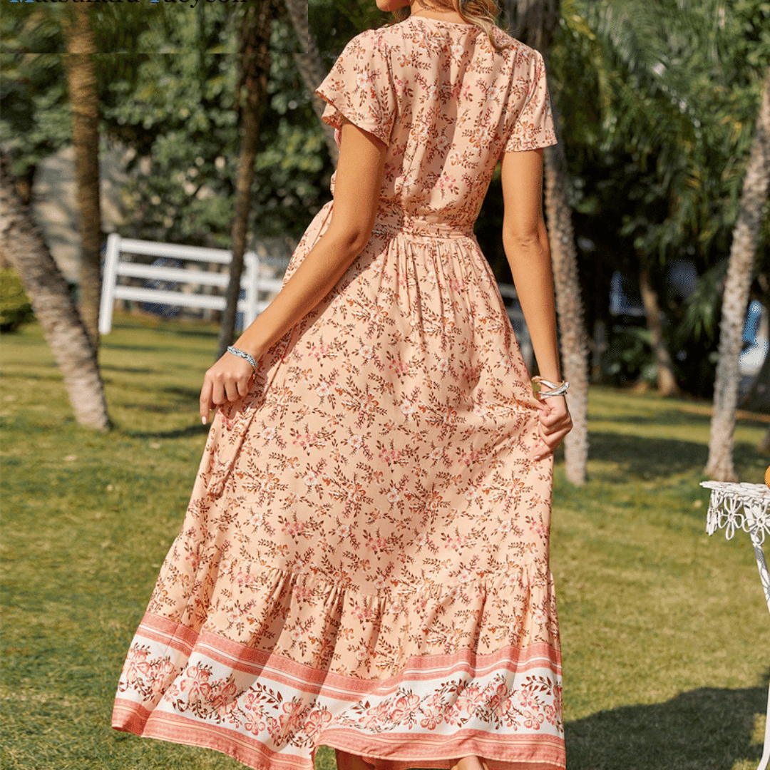 Vestito Lungo Boho Rosa a Fiori | Paradiso Bohemien