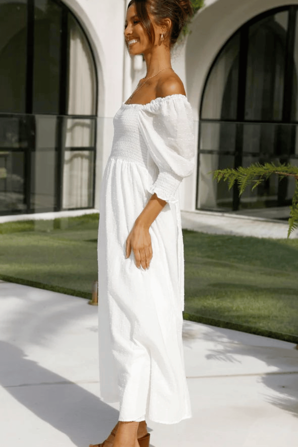 Vestito Lungo Estivo Bianco Spalle Scoperte - Nodo Regolabile Boho