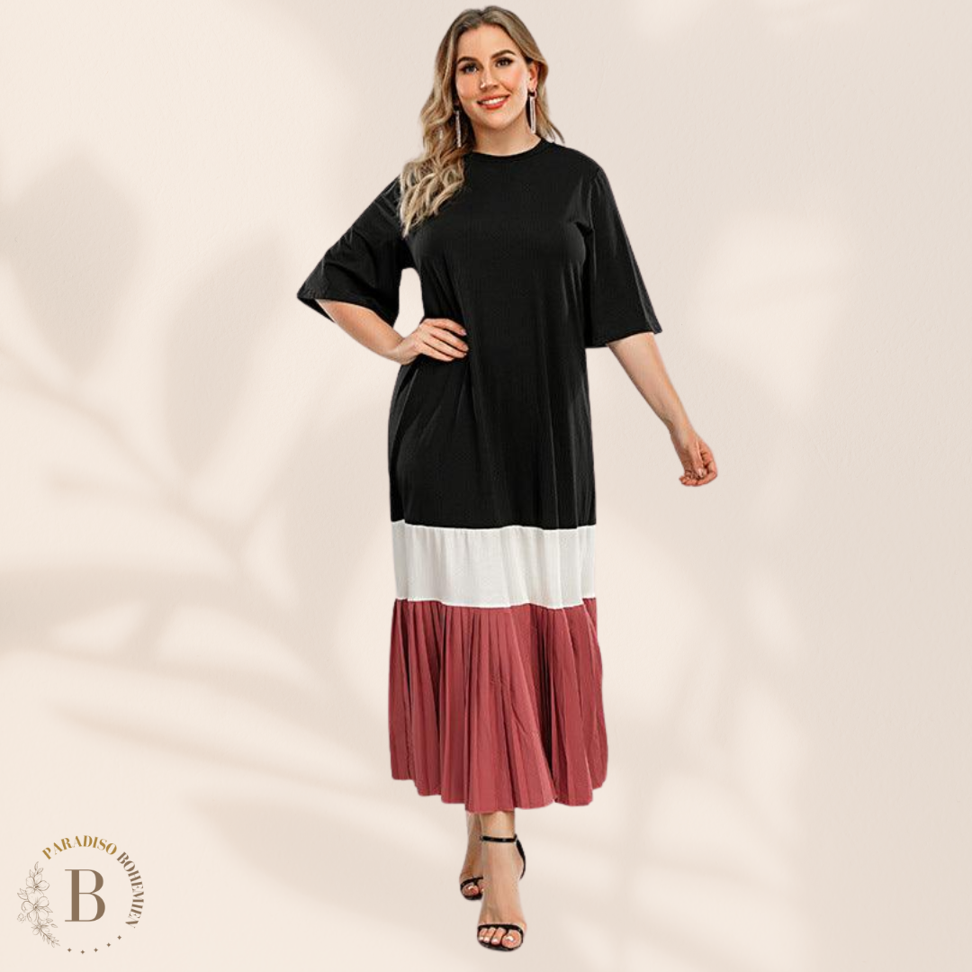 Vestito Lungo con Gonna Plissettata Taglie Forti | Paradiso Bohemien