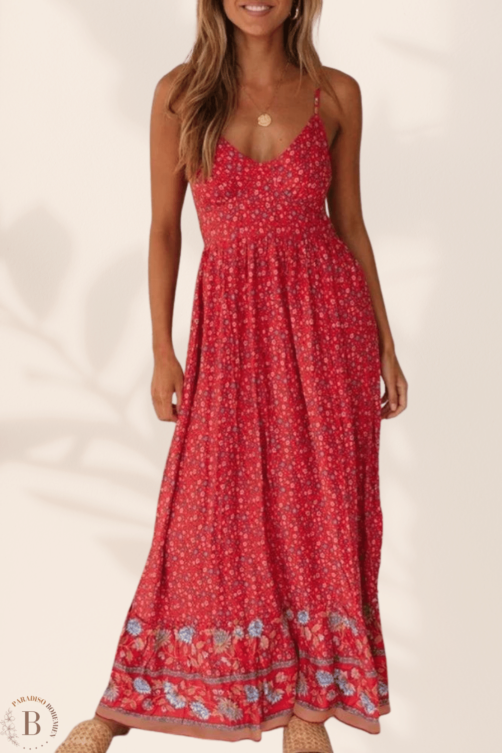 Vestito Lungo Fantasia Floreale Scollo a V | Paradiso Bohemien
