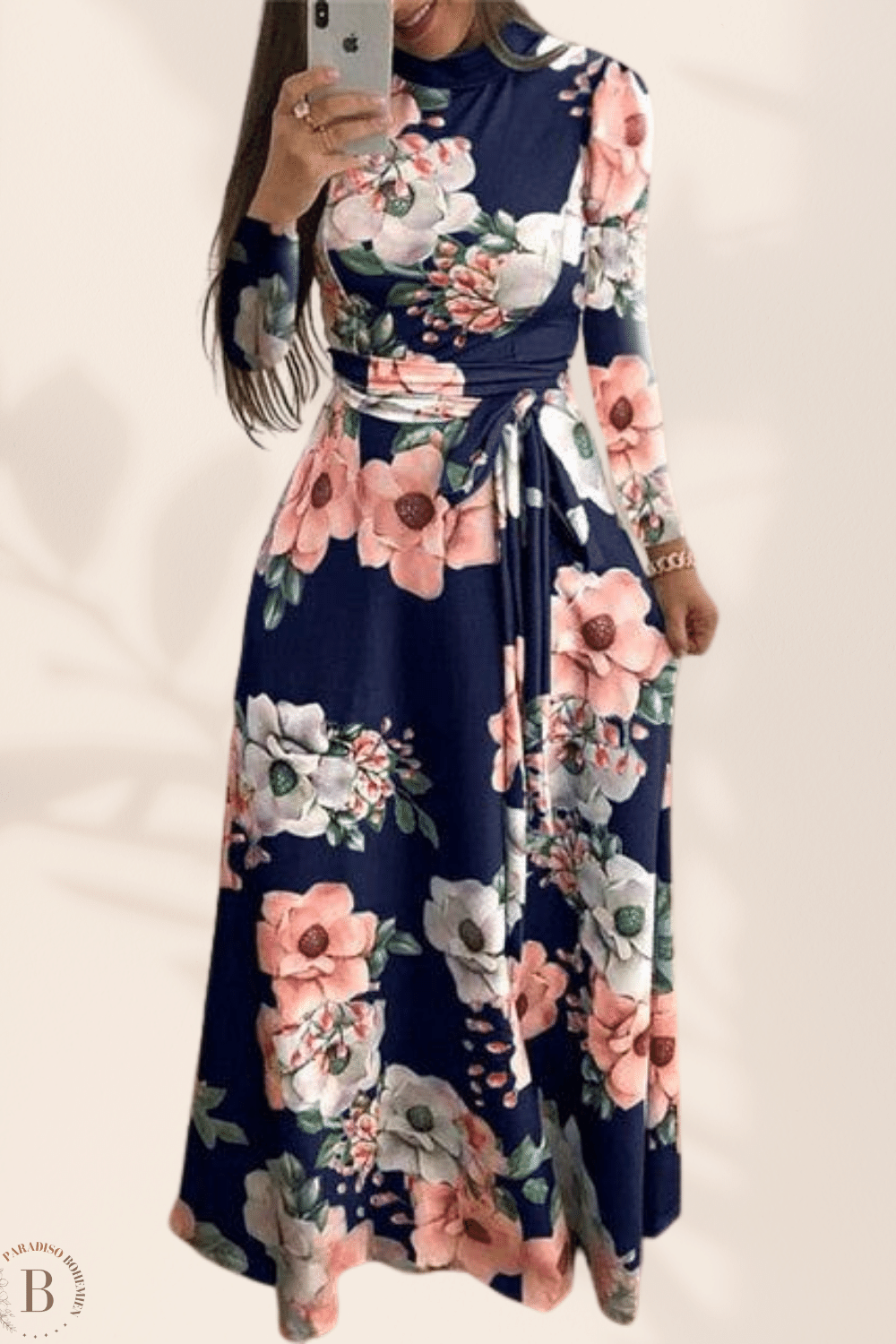 Vestito Lungo a Fiori Taglie Forti Blu Marino | Paradiso Bohemien