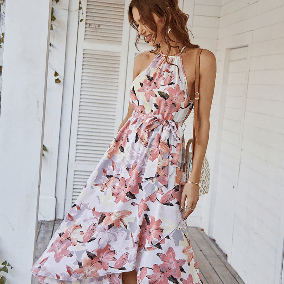 Vestito Lungo Rosa con Fiori Boho | Paradiso Bohemien
