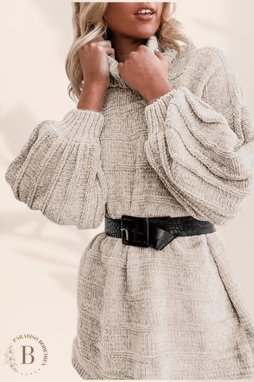Abito Maglione Collo Alto Beige | Paradiso Bohemien