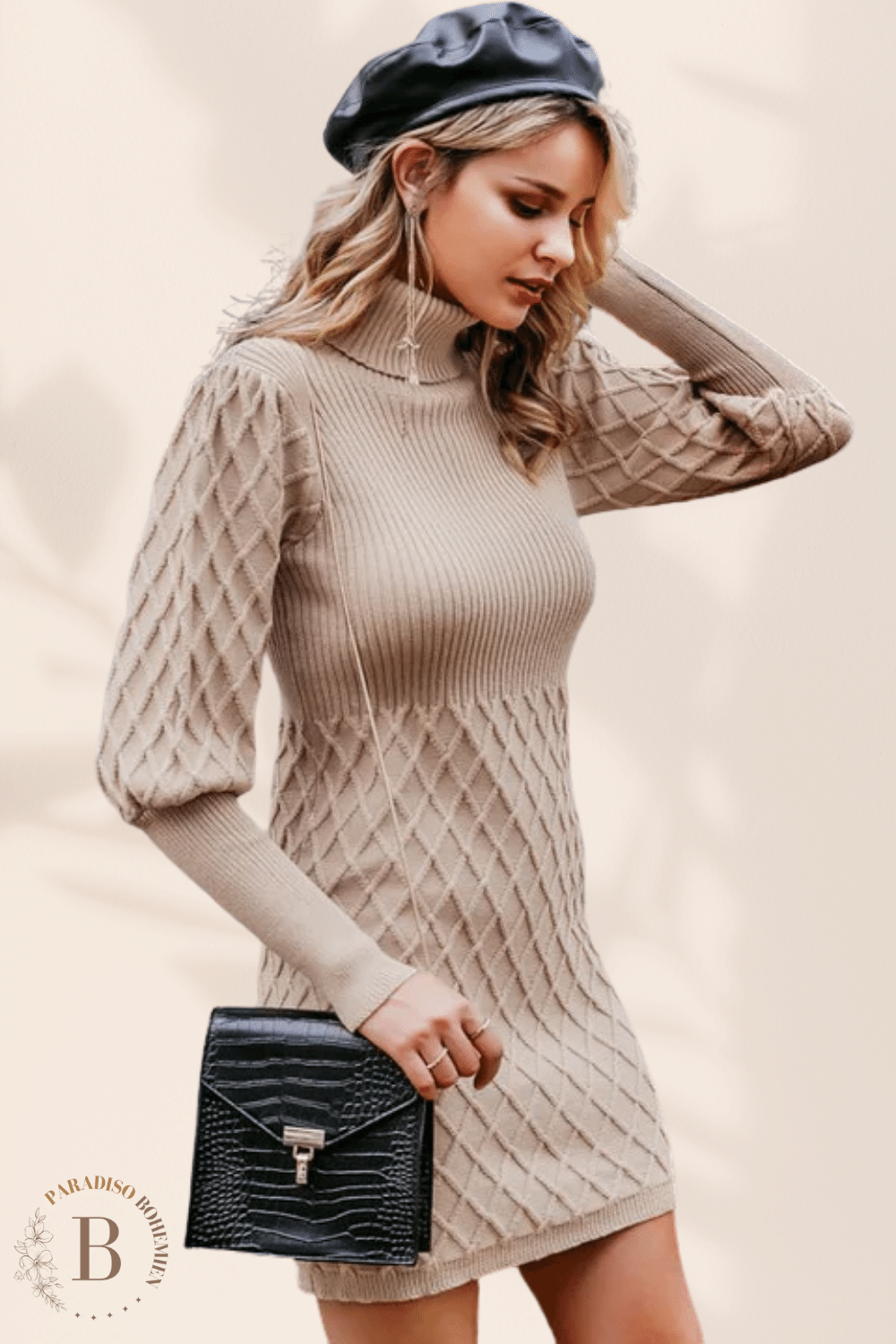 Vestito Maglione Collo Alto Beige | Paradiso Bohemien