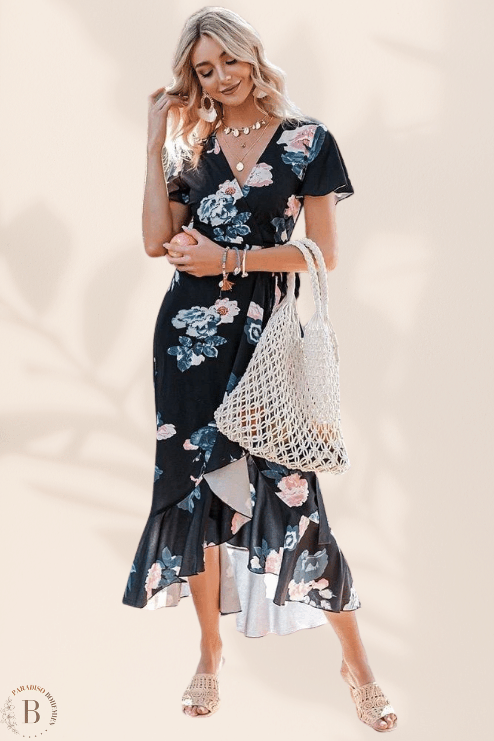 Vestito Nero a Fiori da Donna | Paradiso Bohemien