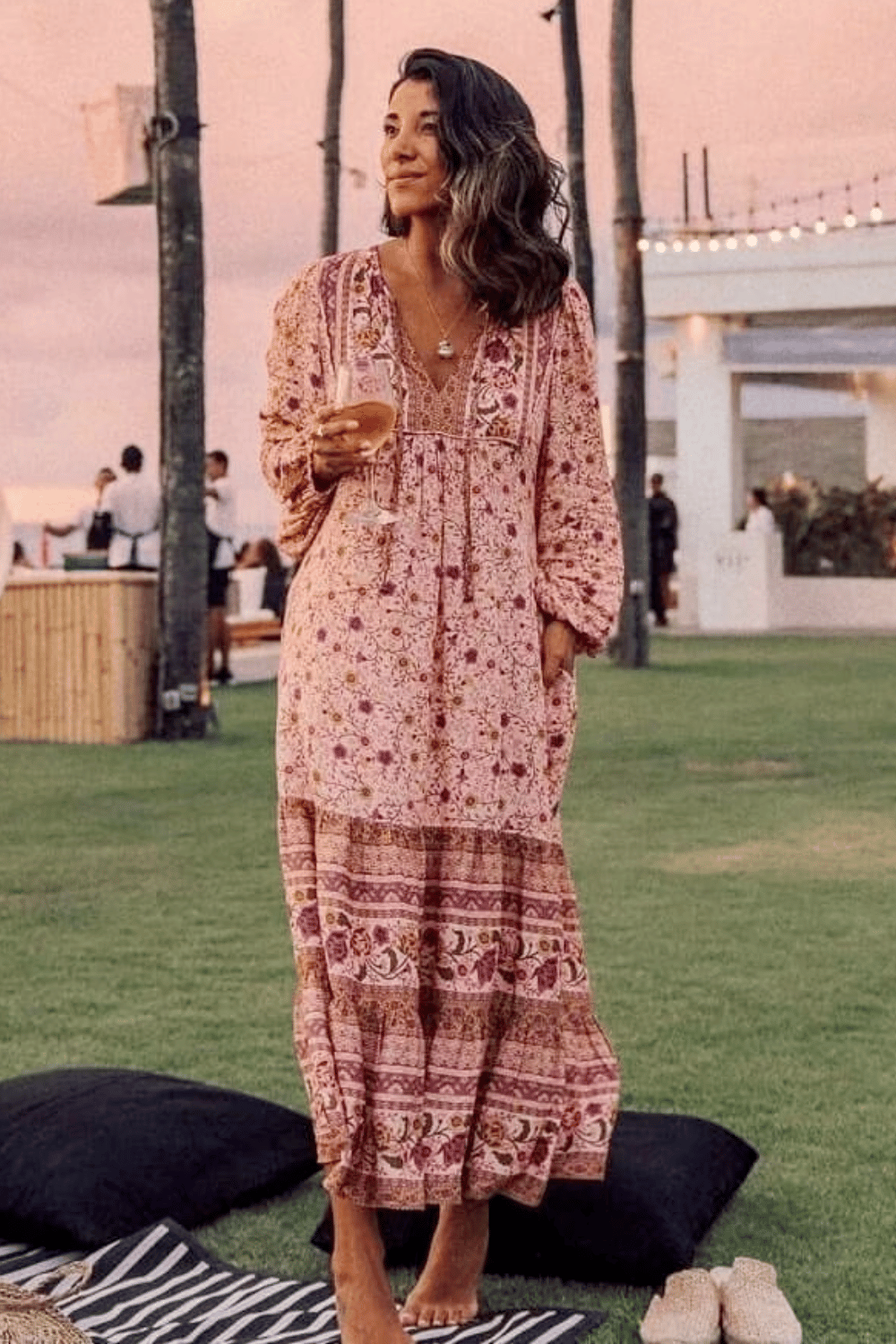Vestito Rosa Cipria a Manica Lunga Boho | Paradiso Bohemien
