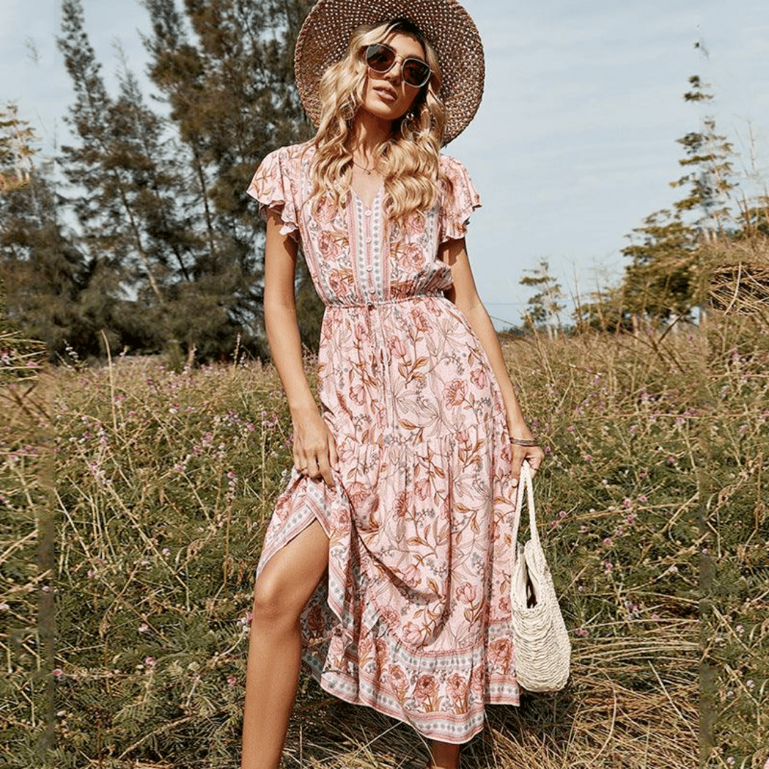 Vestito Rosa Pesca Country Chic | Paradiso Bohemien