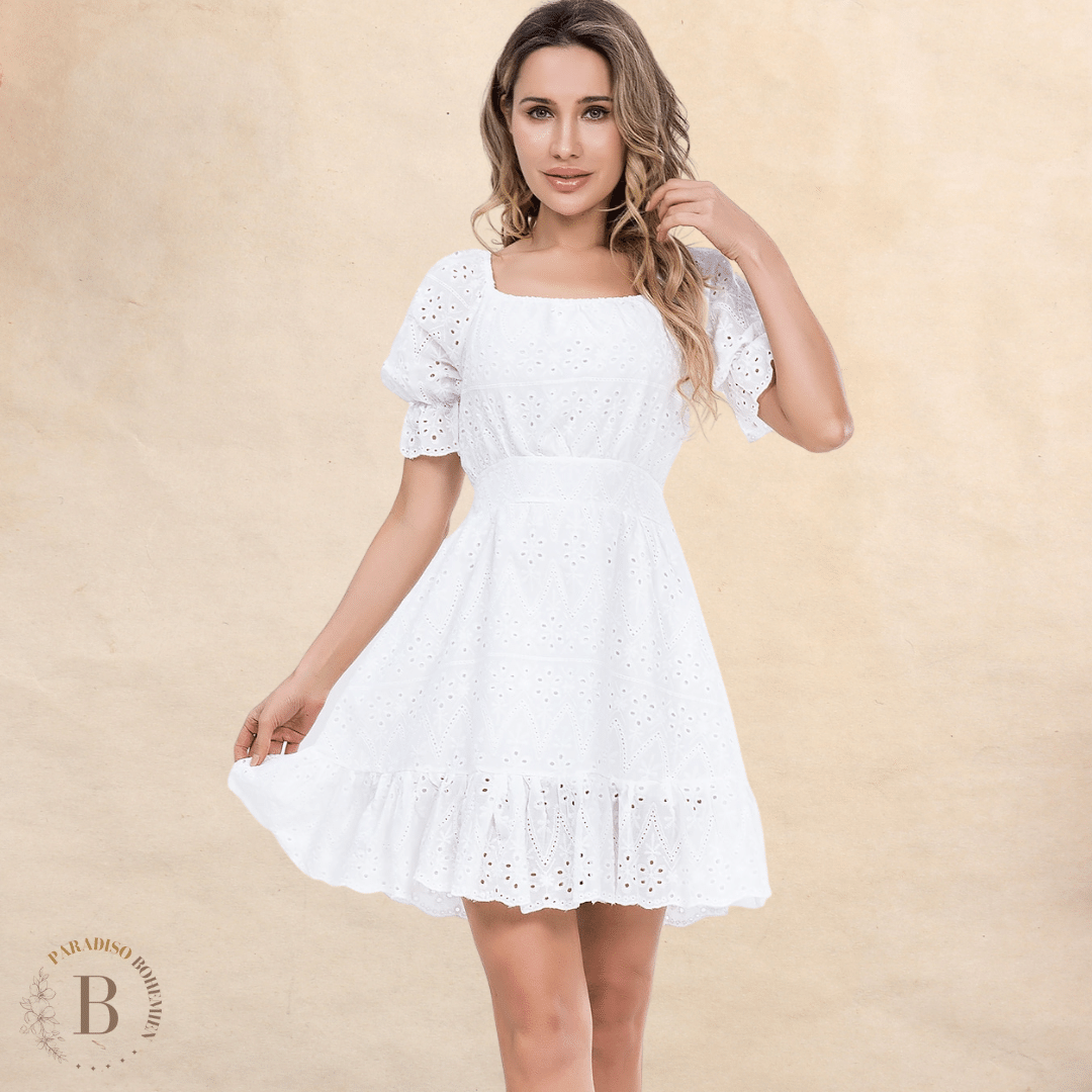 Vestito Spalle Scoperte Bianco in stile Boho | Paradiso Bohemien