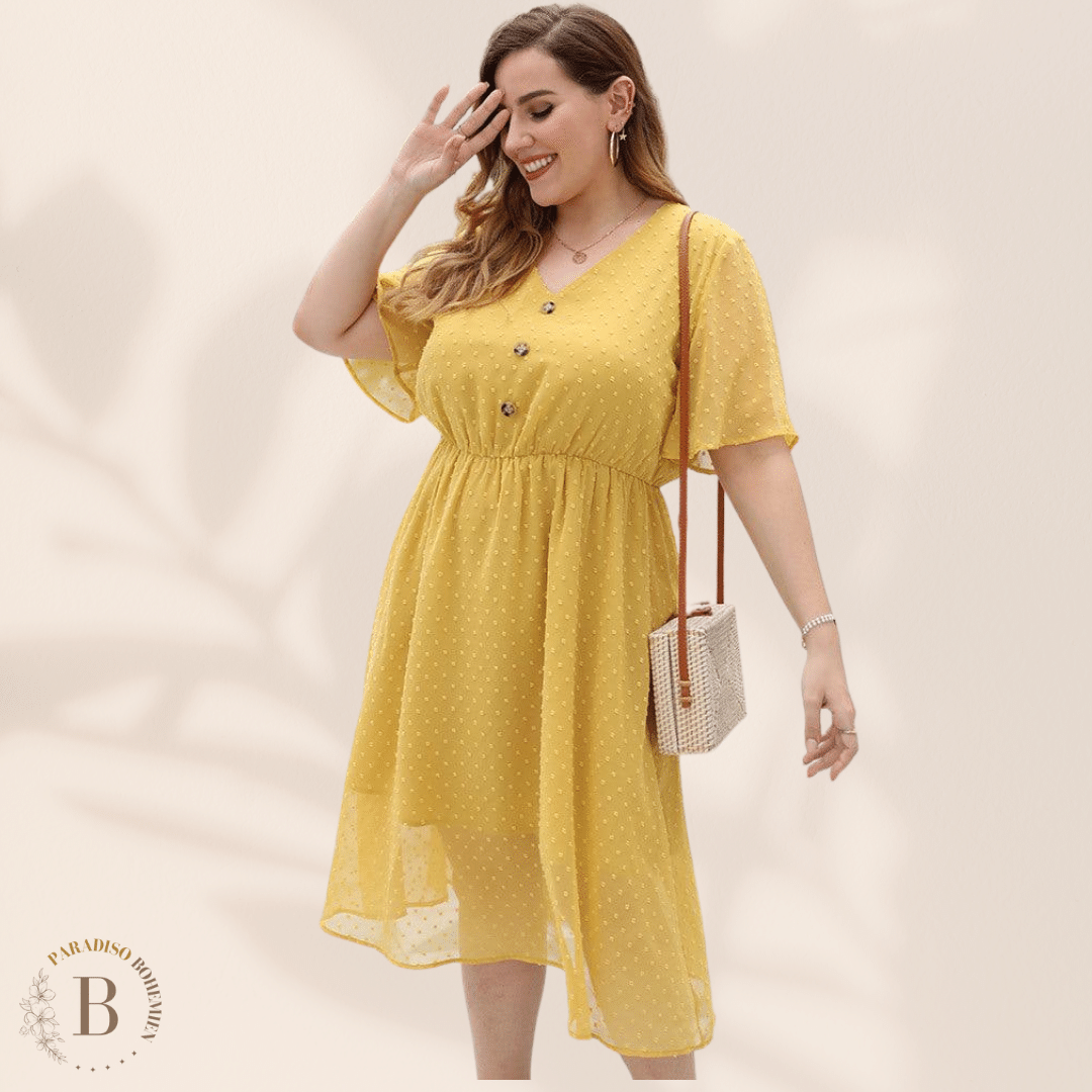 Vestito Tessuto Trasparente Giallo Taglia Forte | Paradiso Bohemien