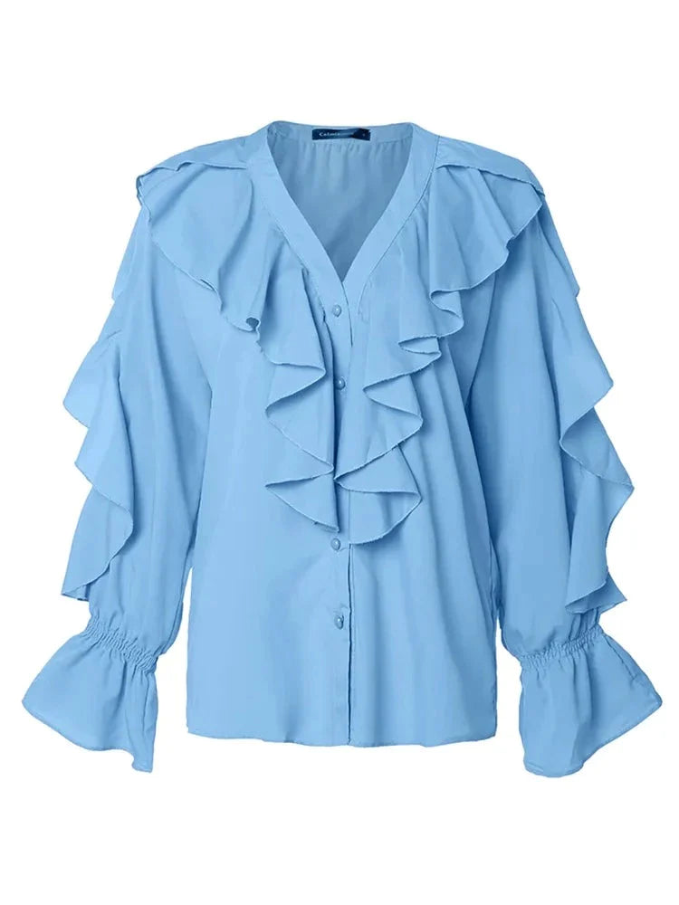 Camicia Blu Donna con Volant | Paradiso Bohemien