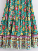 Vestito Boho Lungo Floreale Verde Donna Chic