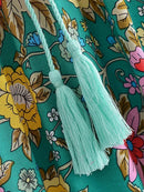 Vestito Boho Lungo Floreale Verde Donna Chic