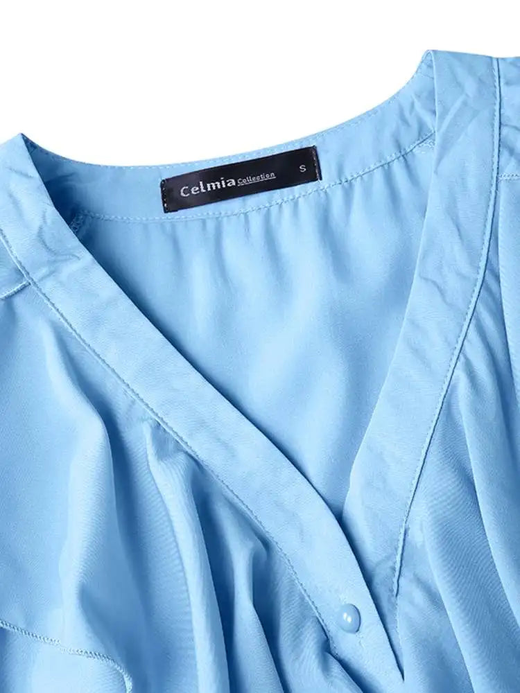 Camicia Blu Donna con Volant | Paradiso Bohemien