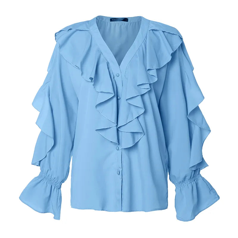 Camicia Blu Donna Volant | Paradiso Bohemien