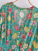 Vestito Boho Lungo Floreale Verde Donna Chic