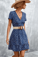 Vestito Blu Corto con Fiori Bianchi Boho Chic | Paradiso Bohemien