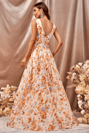 Vestito Arancione da Cerimonia con stampa Floreale | Paradiso Bohemien