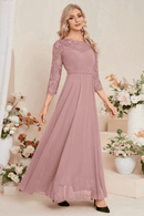 Abito da Cerimonia in Pizzo e Chiffon Rosa Antico | Paradiso Bohemien