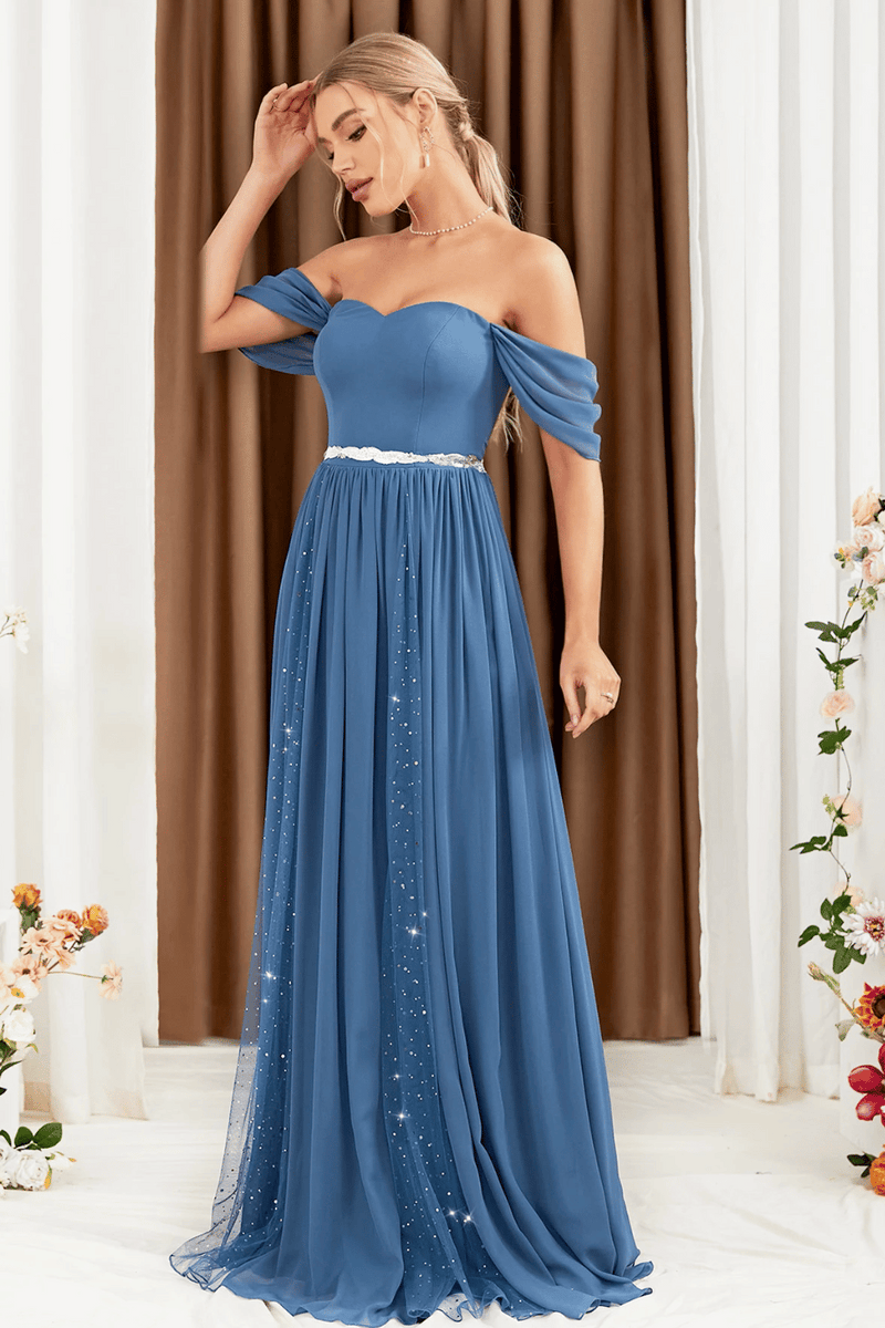 Abito da cerimonia lungo top blu