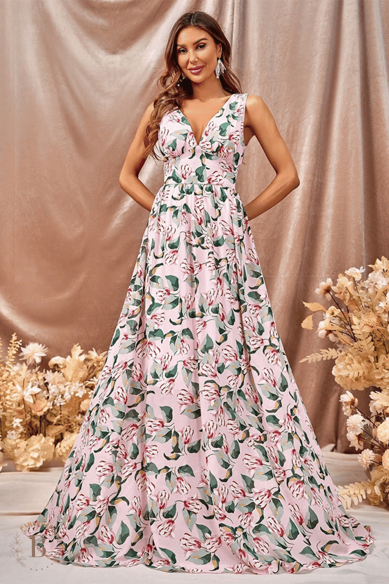 Abito da Cerimonia Rosa a Fiori Paradiso Bohemien