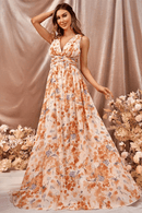 Vestito Arancione da Cerimonia con stampa Floreale | Paradiso Bohemien