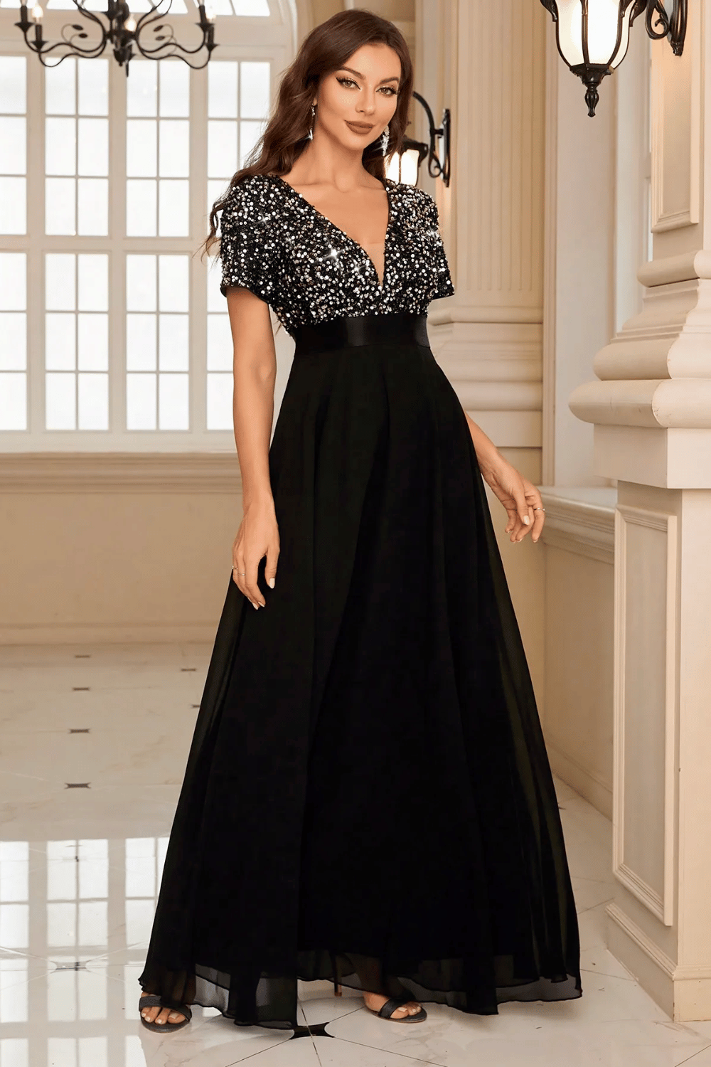 Abito da Cerimonia Lungo Nero con Paillettes | Paradiso Bohemien