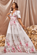 Abito da Cerimonia Bianco con Fiori Rosa | Paradiso Bohemien