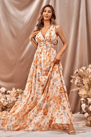 Vestito Arancione Lungo da Cerimonia con stampa Floreale | Paradiso Bohemien