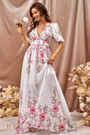 Abito da Cerimonia Bianco con Fiori Rosa | Paradiso Bohemien