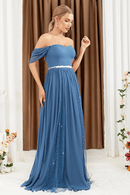 Abito da Cerimonia Lungo Blu con Spalle Scoperte | Paradiso Bohemien