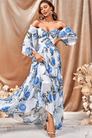 Abito da Cerimonia con Stampa Floreale Blu | Paradiso Bohemien