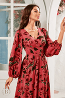 Vestito Lungo Rosso da Cerimonia con stampa Floreale | Paradiso Bohemien