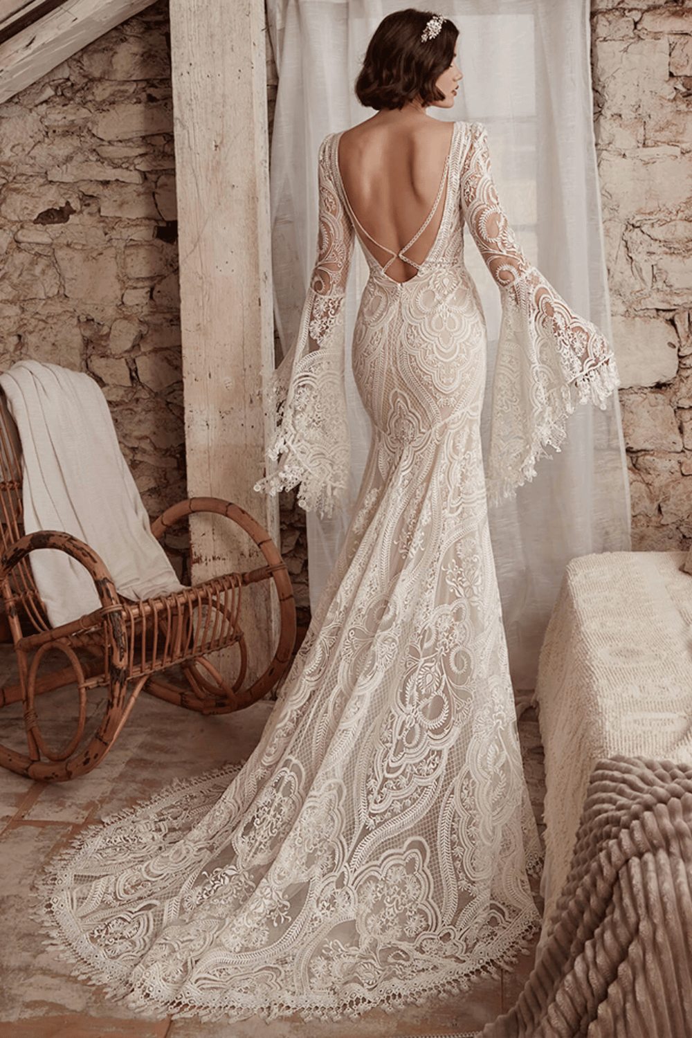 abito da sposa a sirena manica lunga | Paradiso Bohemien