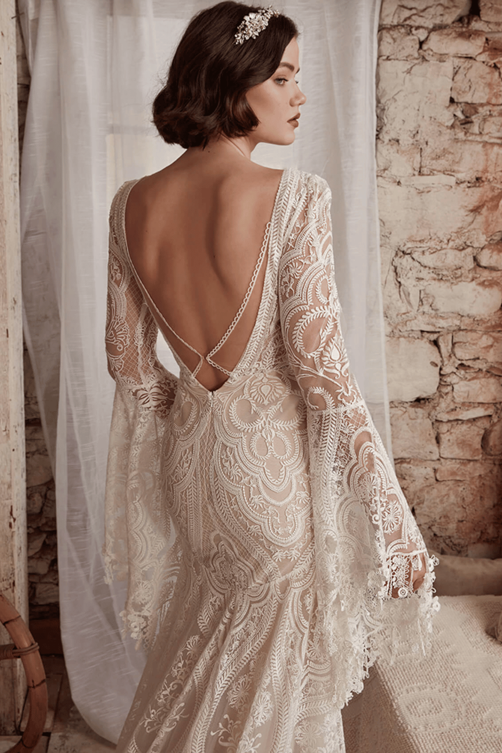 Abito da Sposa Sirena a Maniche Lunghe | Paradiso Bohemien