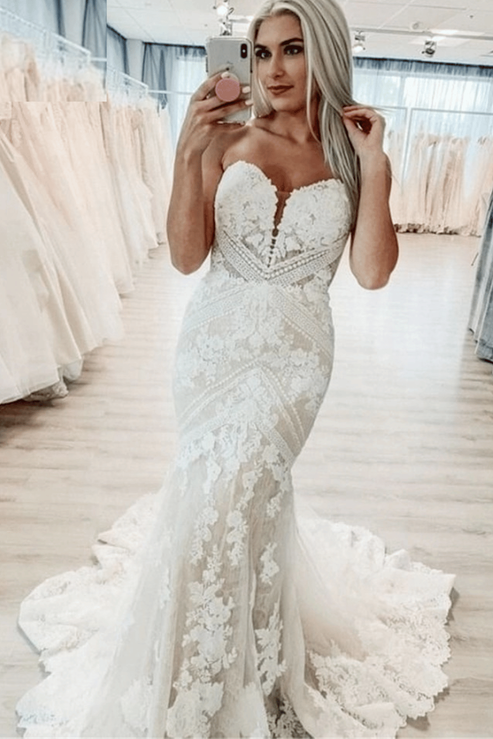 Abito da Sposa a Sirena con Maniche e scollo a cuore | Paradiso Bohemien