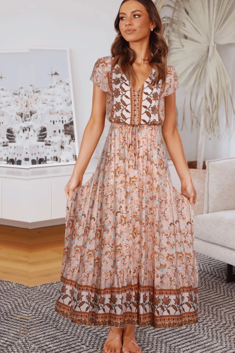 Abito rosa antico boho chic con Maniche Corte | Paradiso Bohemien