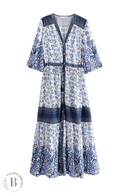 Abito Country stampa floreale blu | Paradiso Bohemien