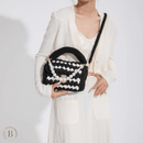 Borsa Uncinetto Nera  con Manico di Perle e Tracolla  | Paradiso Bohemien