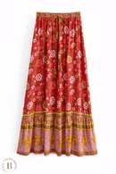 Gonna Lunga Rossa Floreale | Paradiso Bohemien