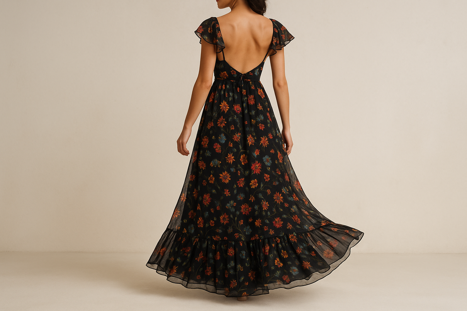 Vestito Boho Chic Lungo Nero - Immagine Principale con Logo