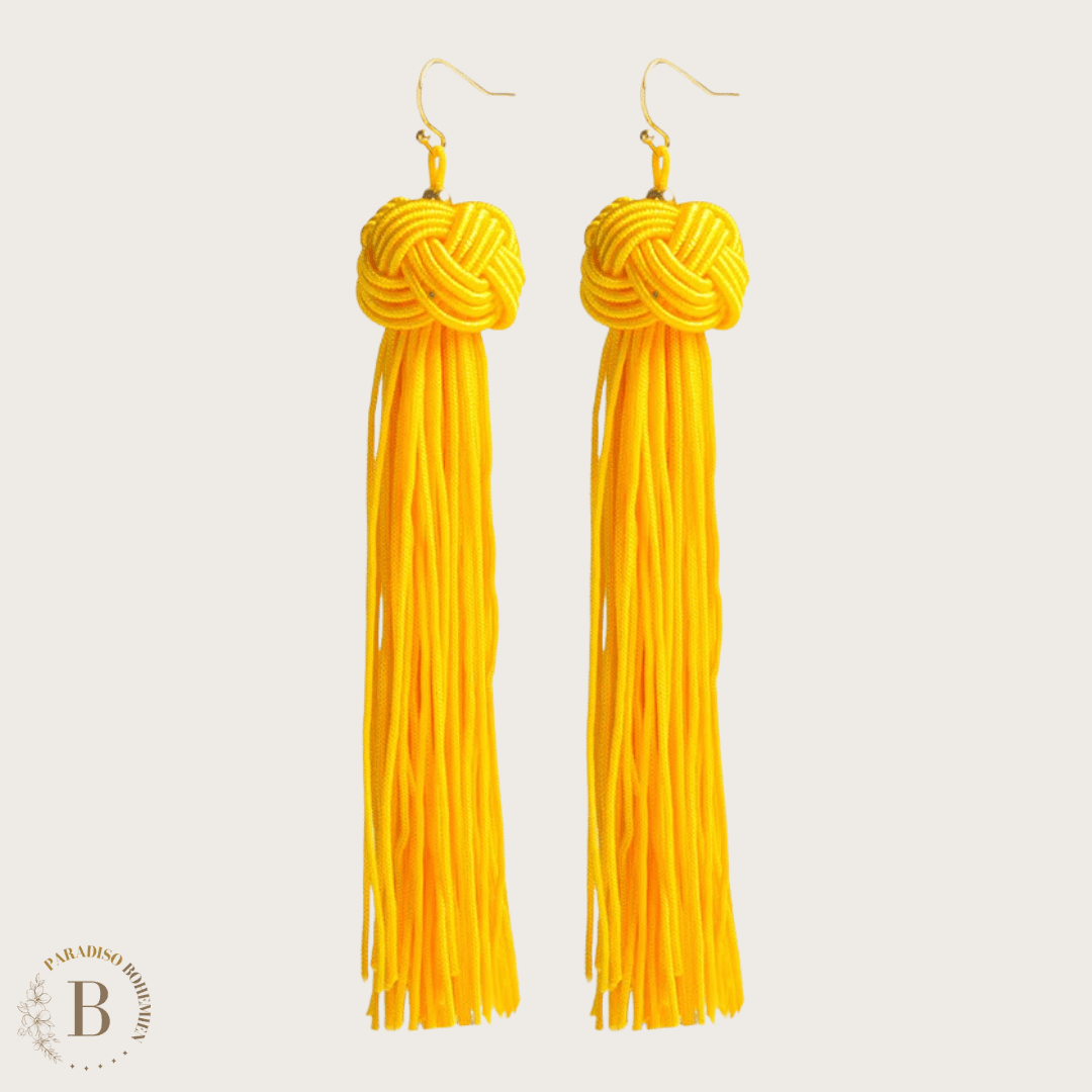 Orecchini Boho Chic con Nappe Lunghe Giallo | Paradiso Bohemien