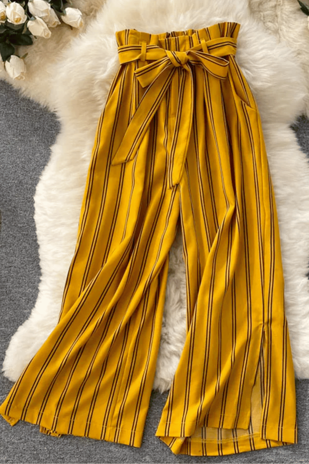 Pantaloni a Righe da Donna Colore Giallo | Paradiso Bohemien