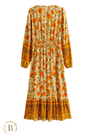 Vestito Arancione a Maniche Lunghe Bohemien | Paradiso Bohemien
