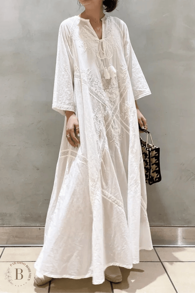 Vestito Boho in Lino Bianco | Paradiso Bohemien