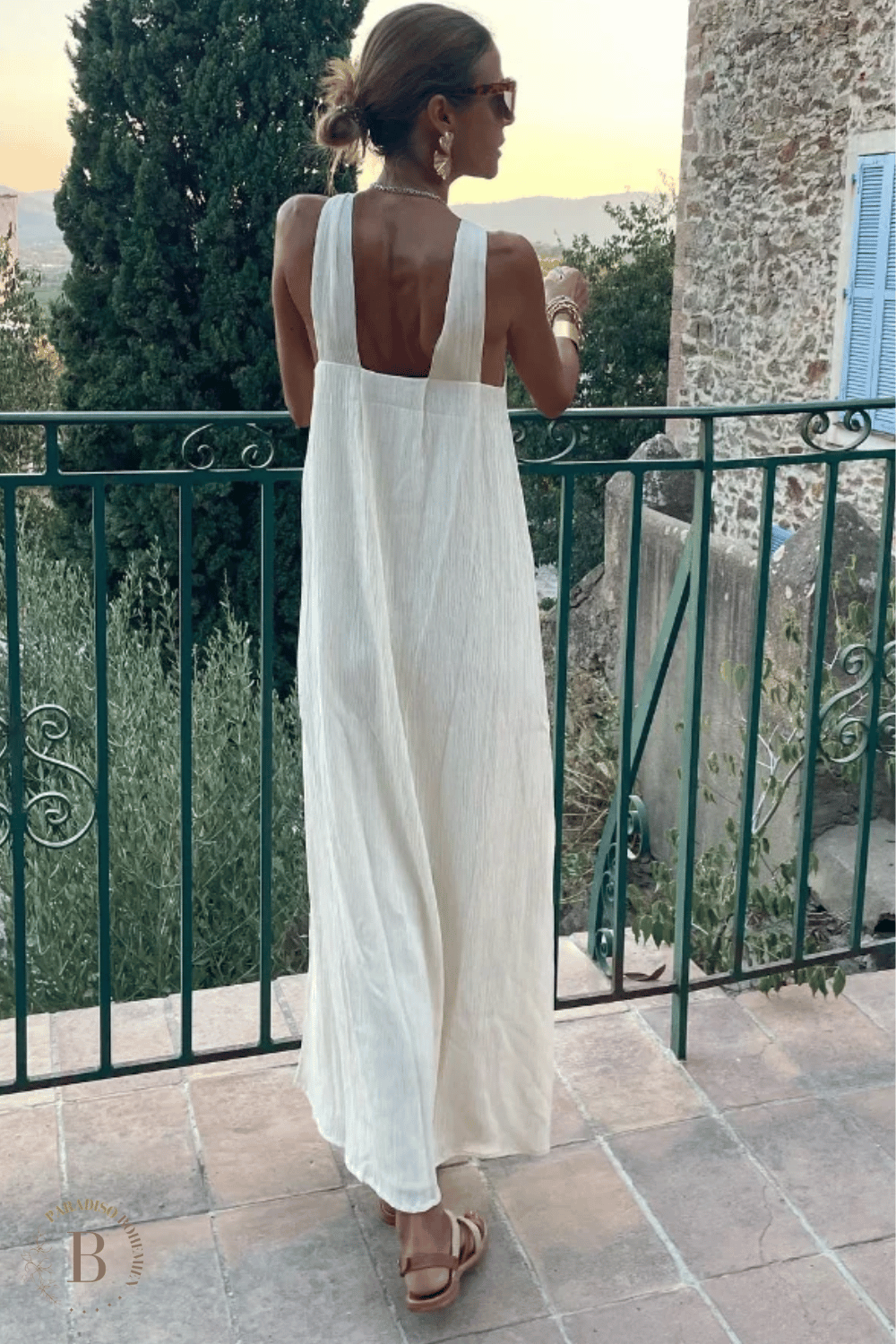 Abito Bianco Maxi Boho in Lino | Paradiso Bohemien